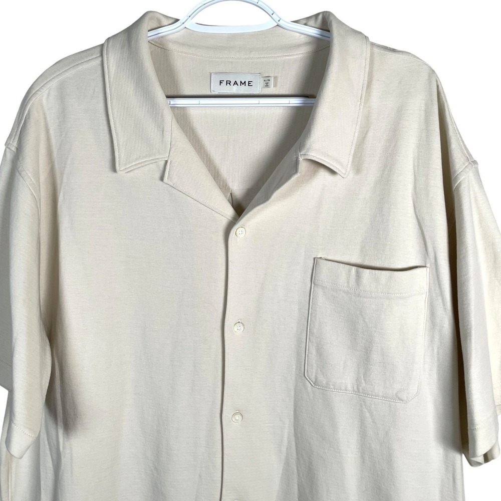 Frame Duo Fold Relaxed Button Up Camp Shirt Mens XL White Sand Cotton S/S